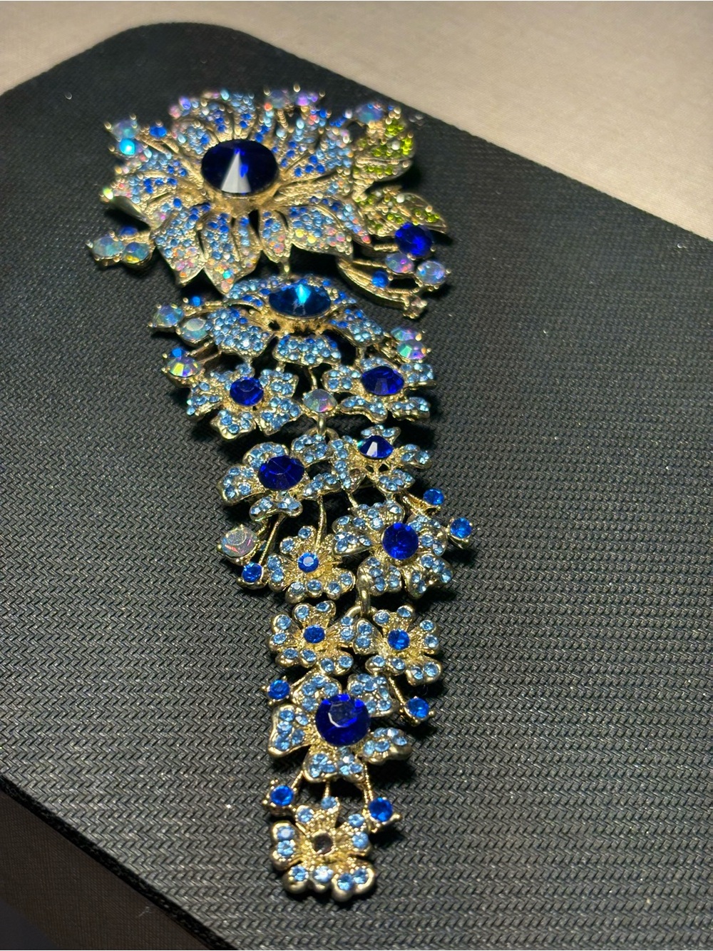 Blue Crystal Floral Statement Brooch - Women Jewelry